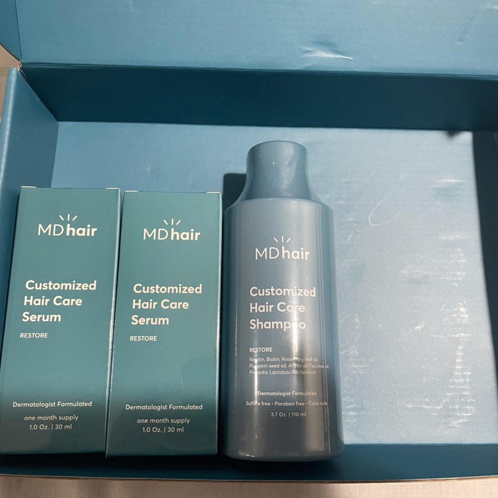 Mdhair hair serum and shampoo + Spoiledchild hair styling brush